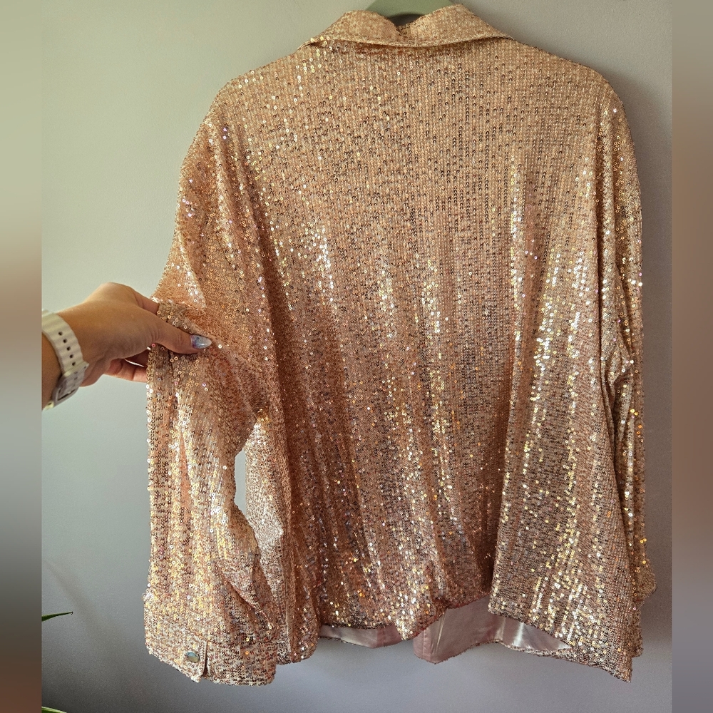GeeGee Plus Rose Gold Sequin Shacket Button Down Jacket 3XL NWT - Picture 3 of 9